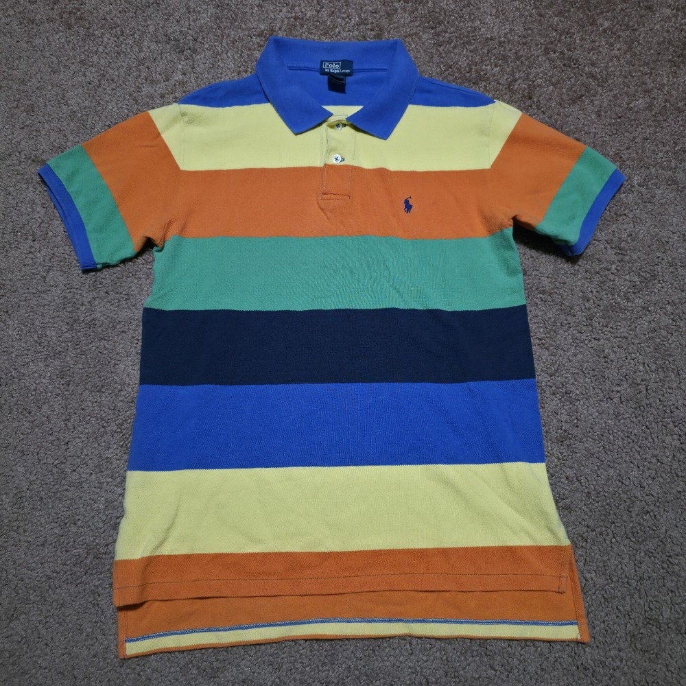 Vintage Polo Ralph Lauren Pastel Striped Short Sleeve Shirt Youth Large 16 / 18